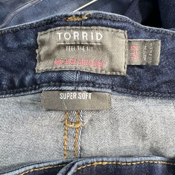 TORRID Size 14 R Mid Rise Slit Boot Blue Denim Jeans Super Soft - Picture 6 of 12